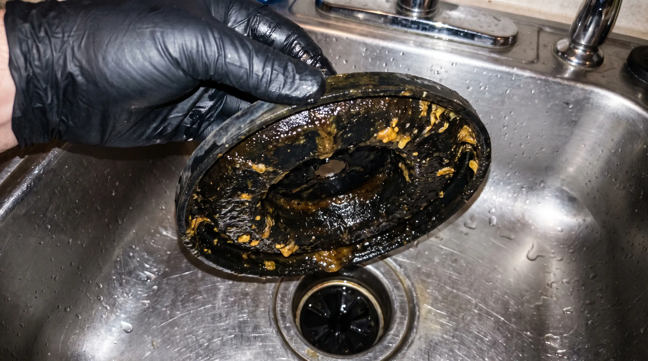 The underside of a splash guard — the part nobody sees, and the reason the smell keeps coming back.