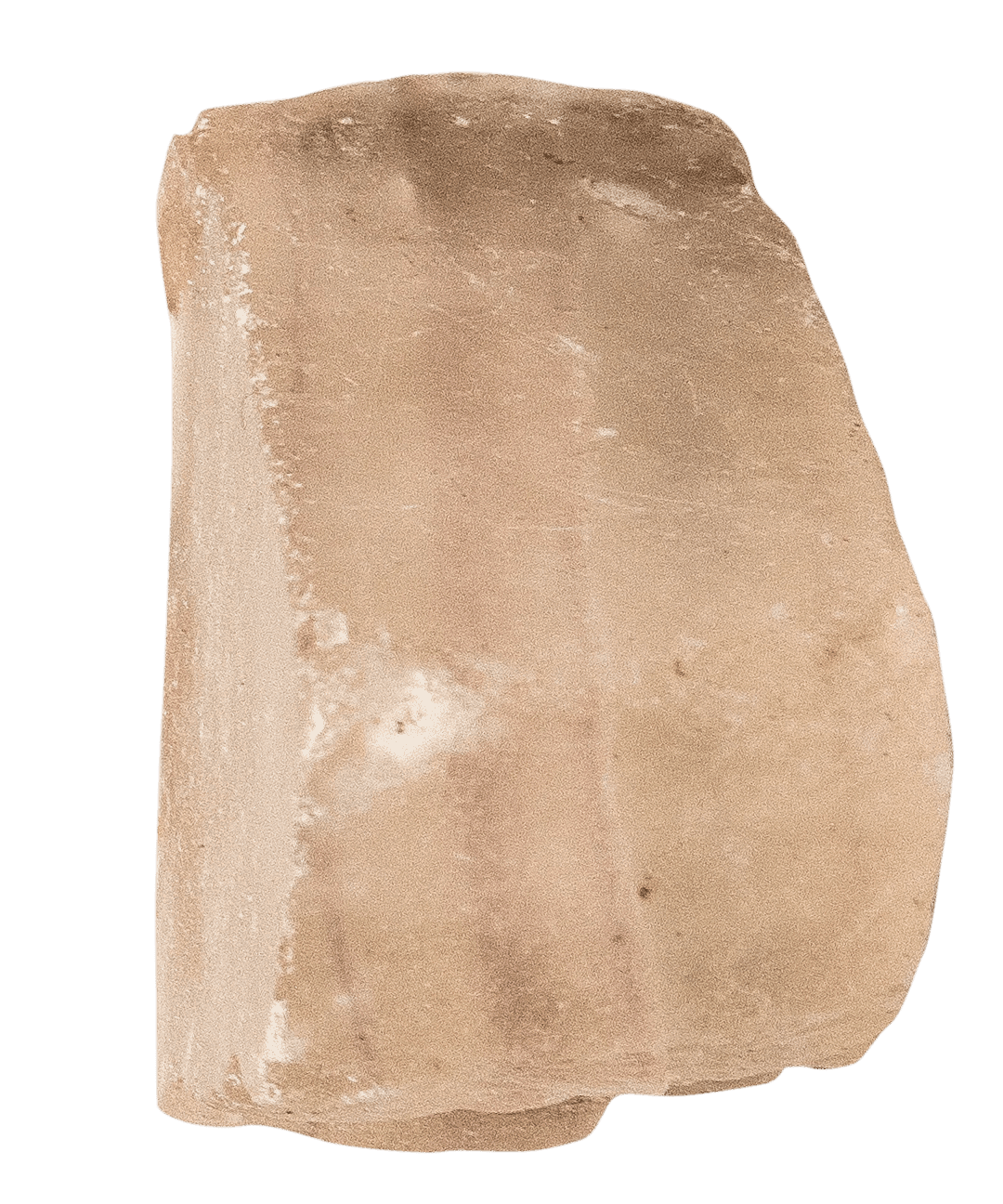 A smooth, light-colored rock fragment with a flat edge and subtle texture details.