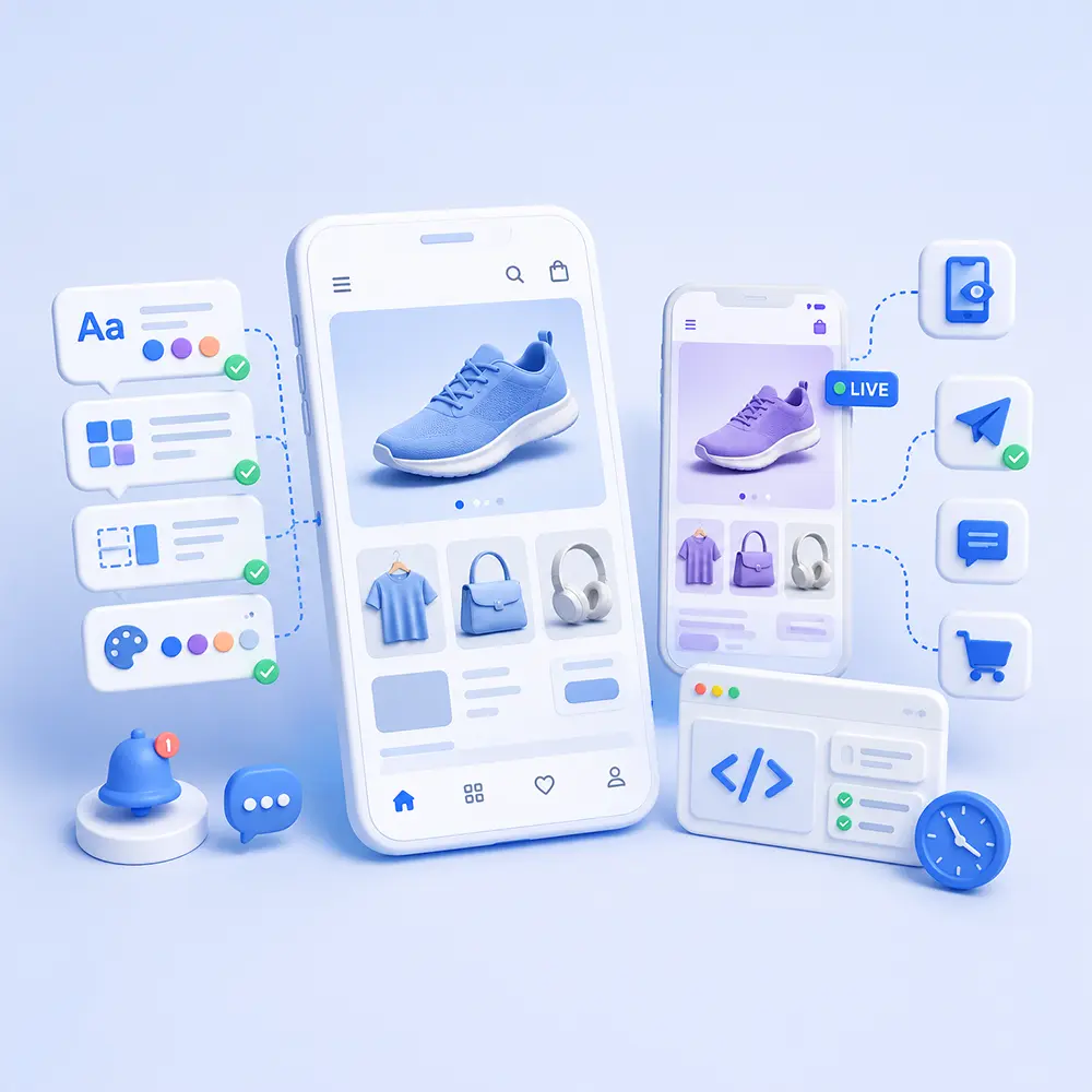 Hand holding a smartphone showing a branded Shopify mobile storefront