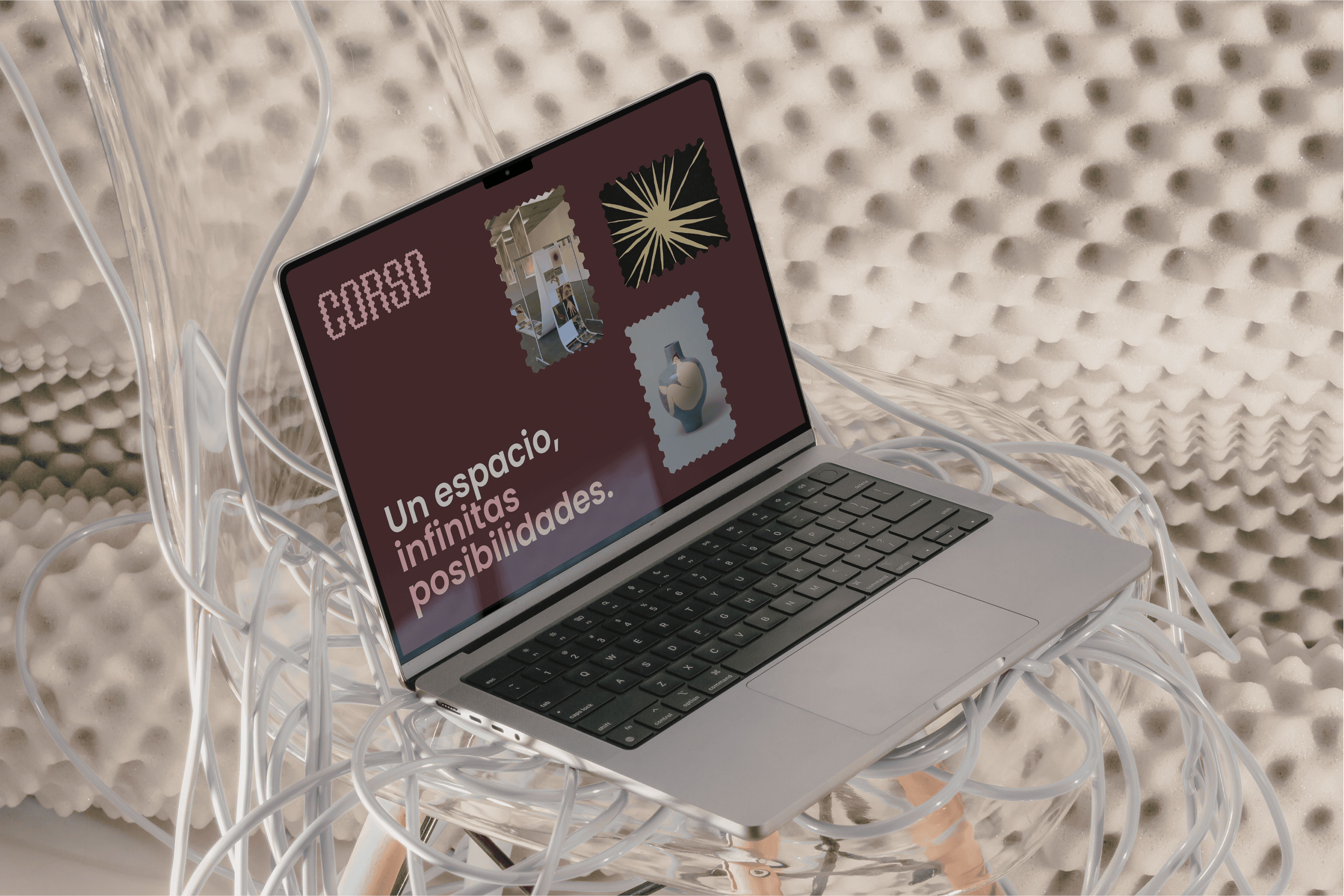 Chair with champagne and glasses by window.