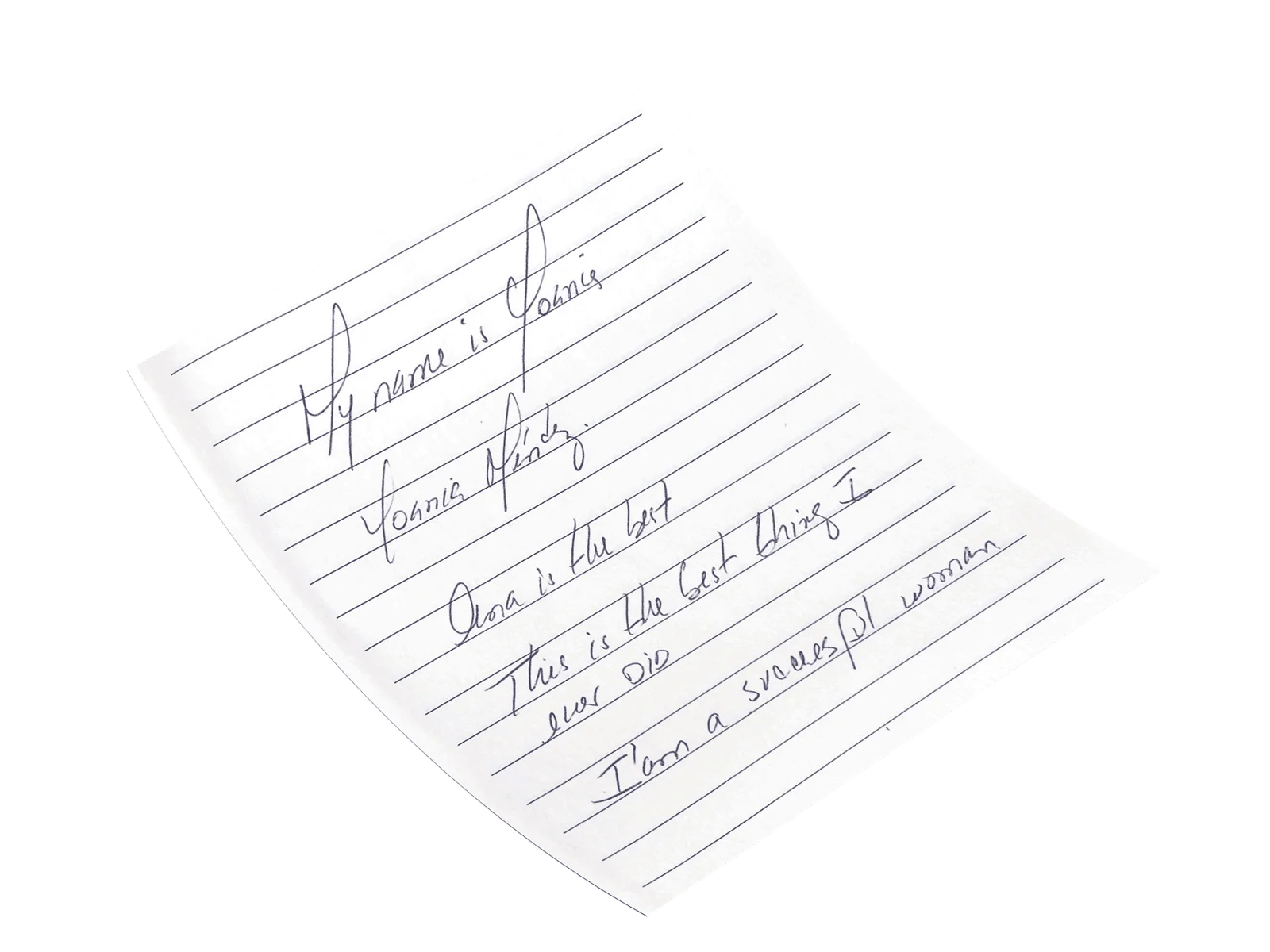 Original handwriting of Yoania on a paper