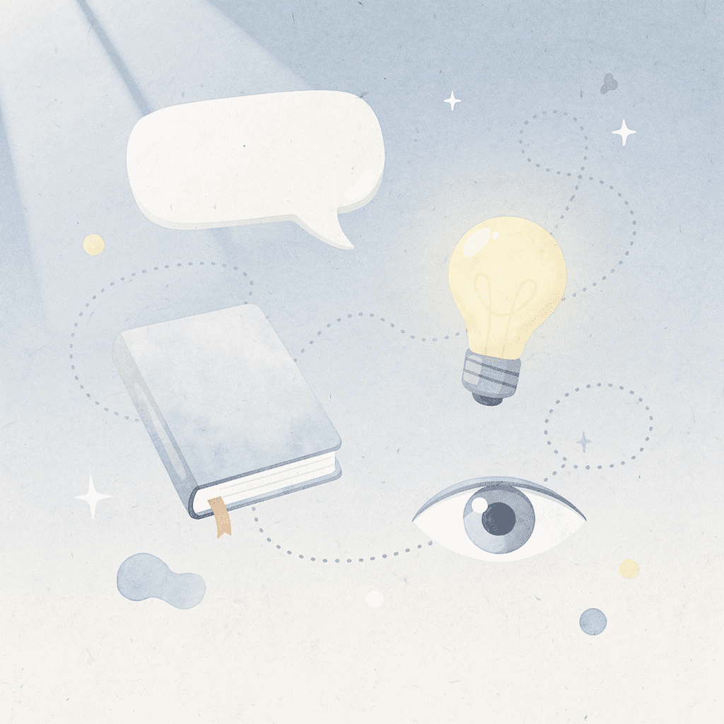 Illustration of branded swag items floating around a central brand concept