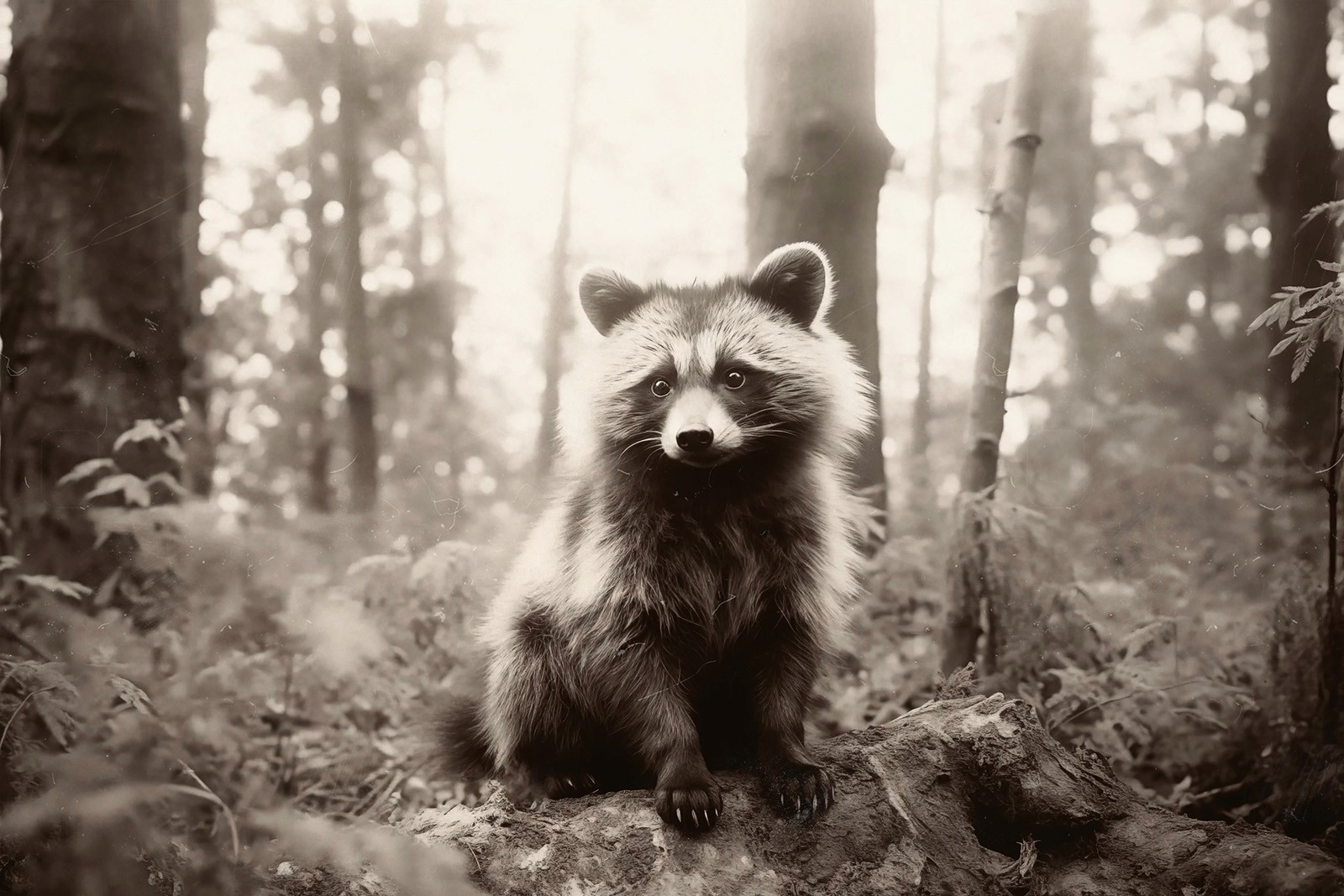 Folk Fable AI Film print of raccon 1800's