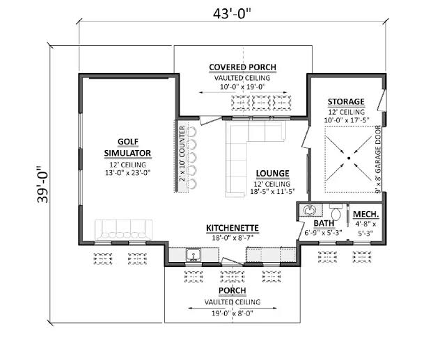 Blueprint plan for a custom golf simulator