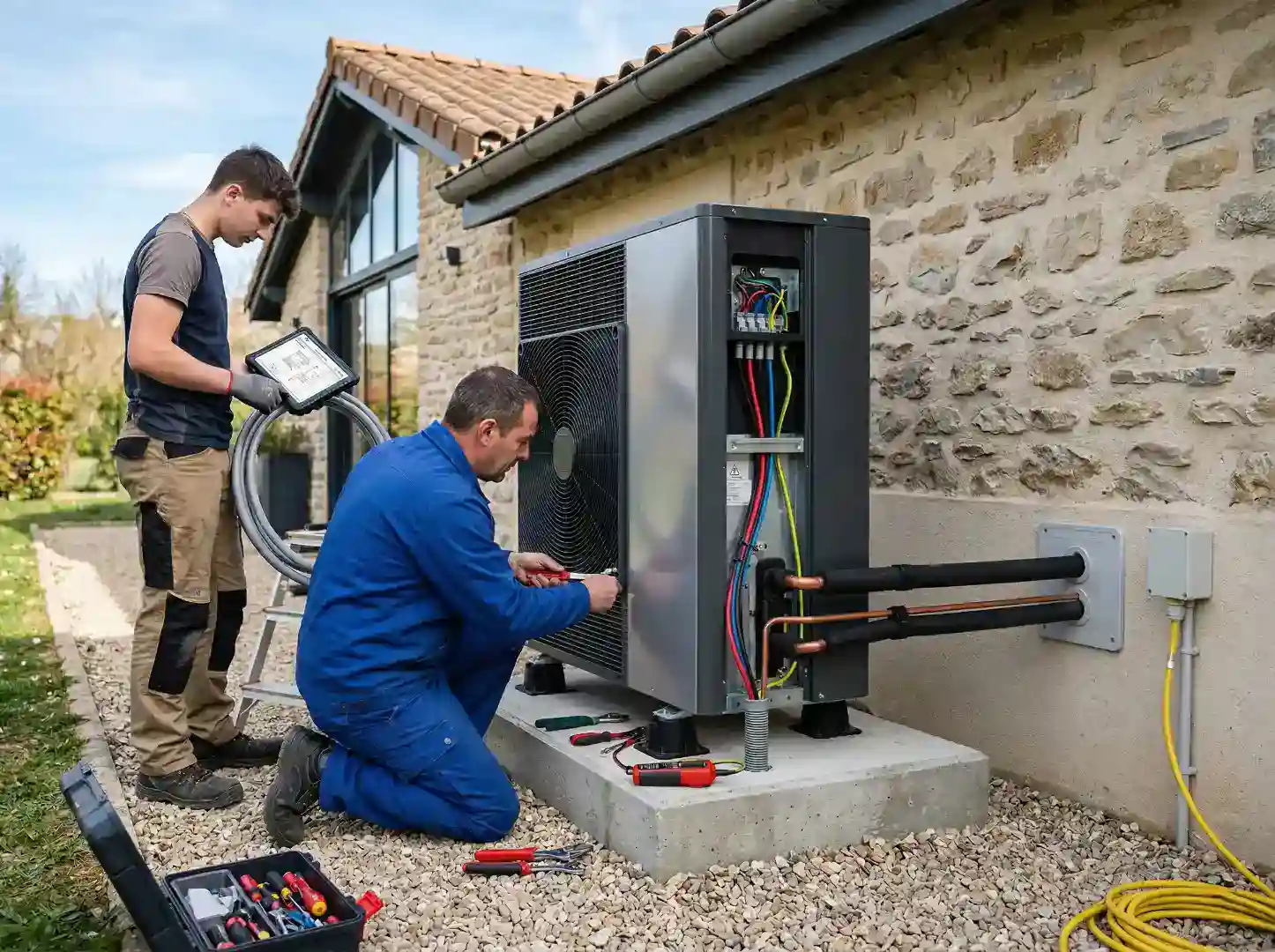 Installation d'une pompe à chaleur aireau de 16 kW triphasée