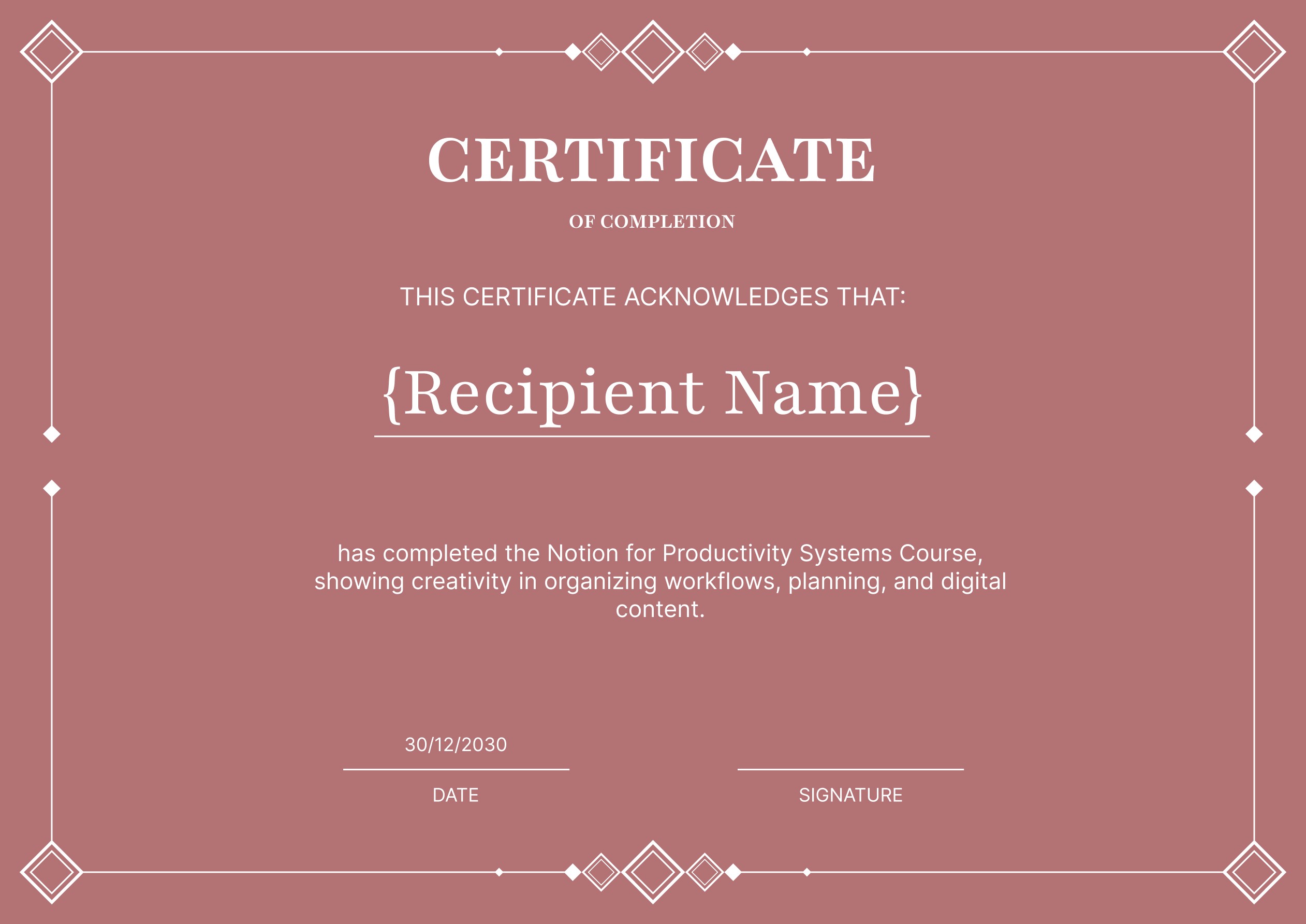 Wauld - Fresh and simple completion certificate template