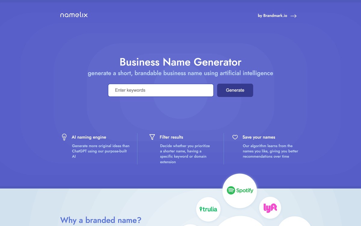 Best Brand Identity Tool Startup with Namelix