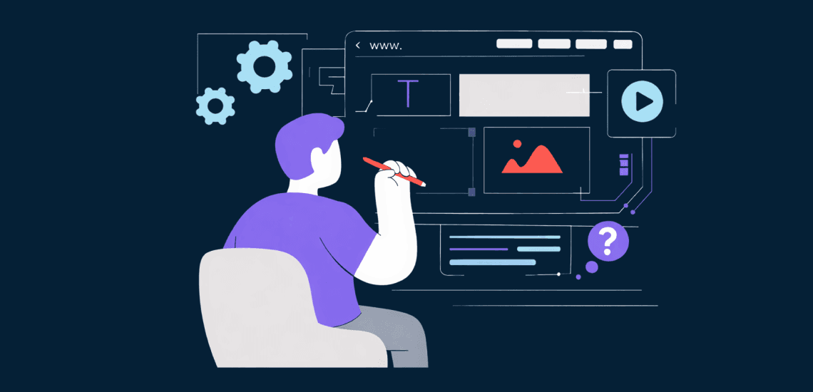 Website design illustration. A person is creating a website.
