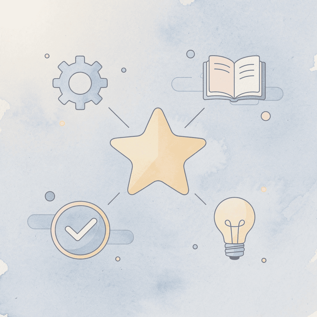 Hub diagram showing structured knowledge base with analysis features