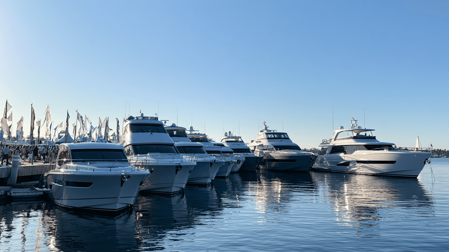 Boats lined up at a boat show