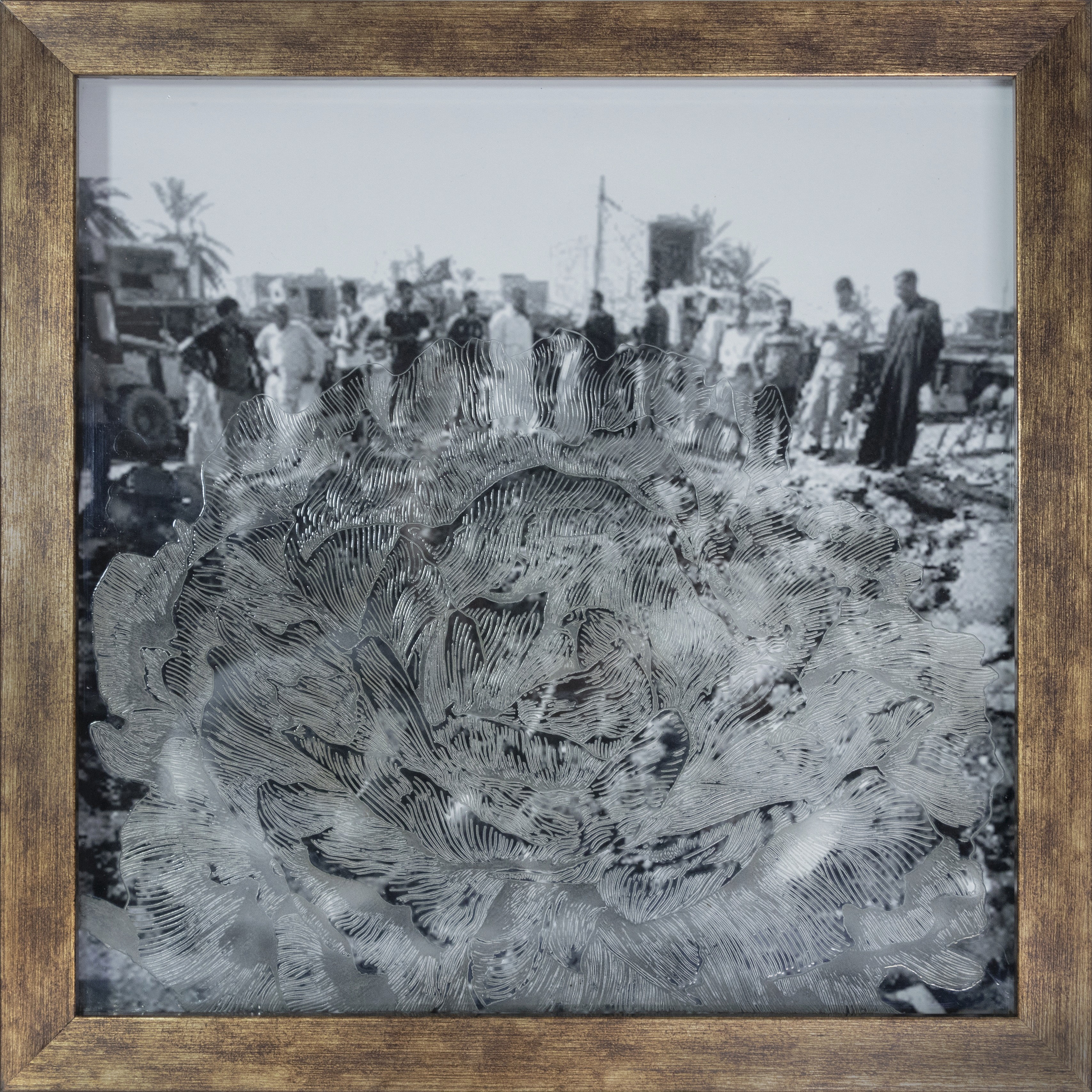 herd of sheep on road painting