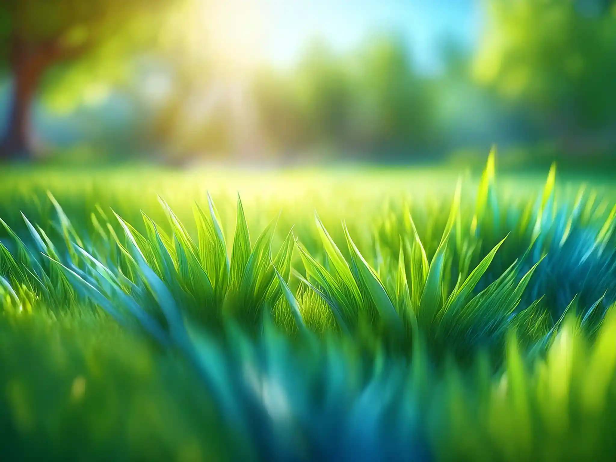 An image of lush grass growing in a sunlit backyard