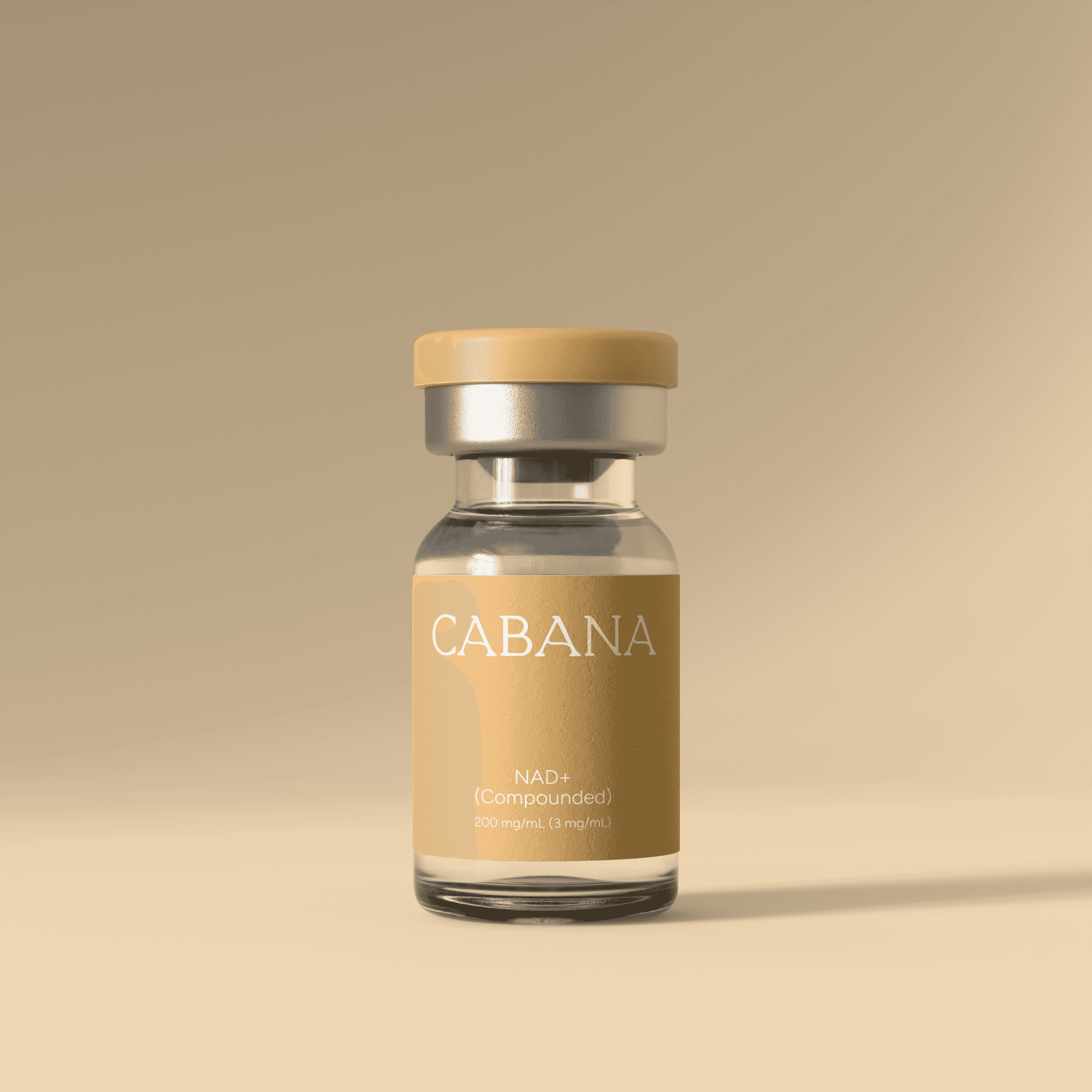 Cabana NAD+ injection vial on a warm neutral background