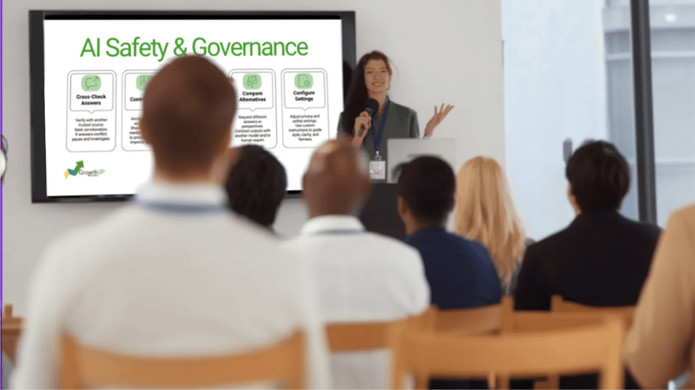 Team learning Microsoft CoPilot from GrowthUP Partners, at boardroom