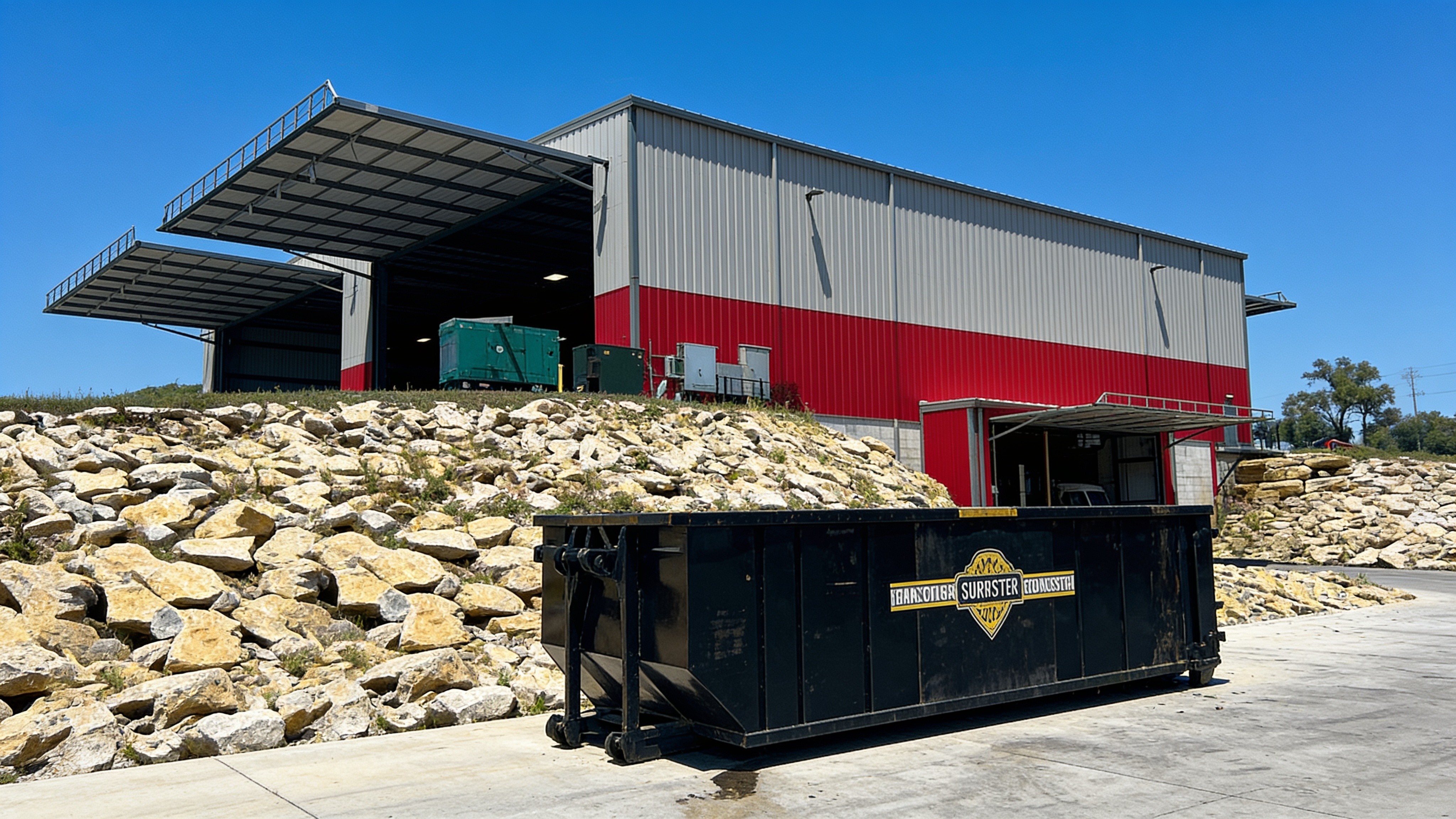 Waste transfer building with a lower-level hydraulic loading door