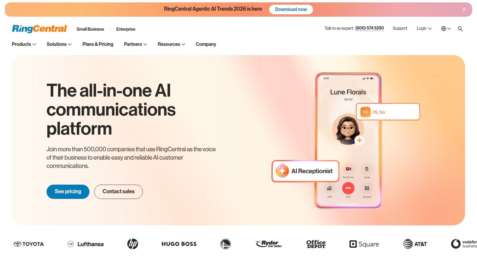 RingCentral platform showing messaging and calling features