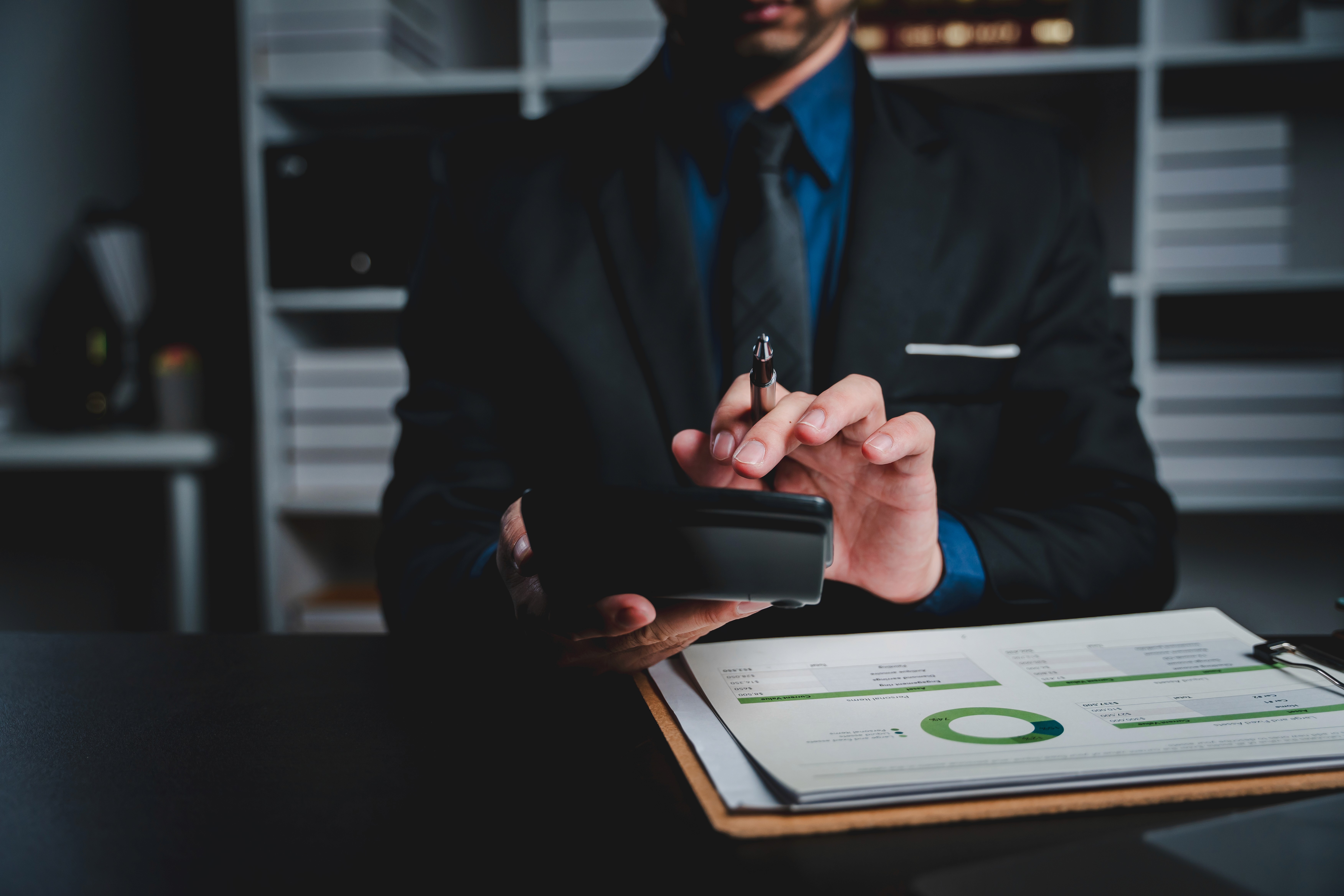 Finance director reviewing reports