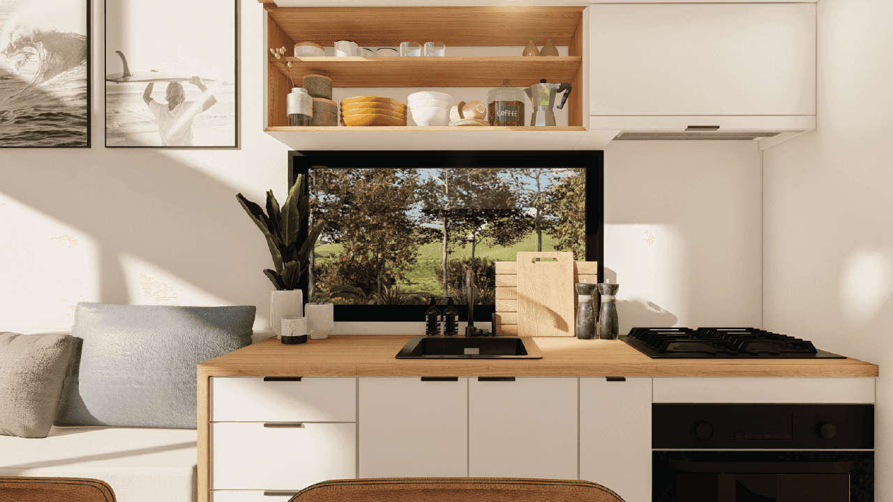 A space-saving tiny house kitchen