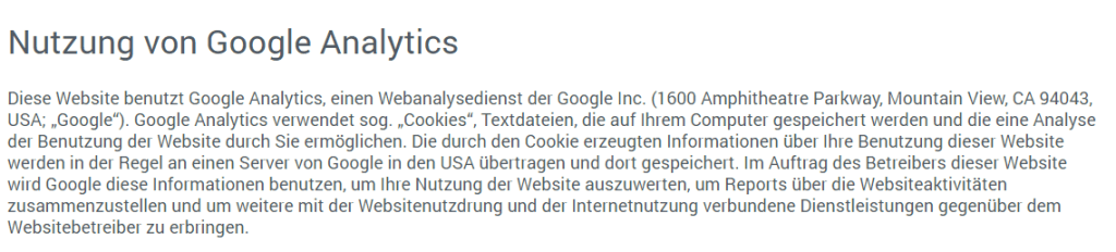 Auszug der Datenschutzseite zur Nutzung von Google Analytics der Internetwarriors GmbH