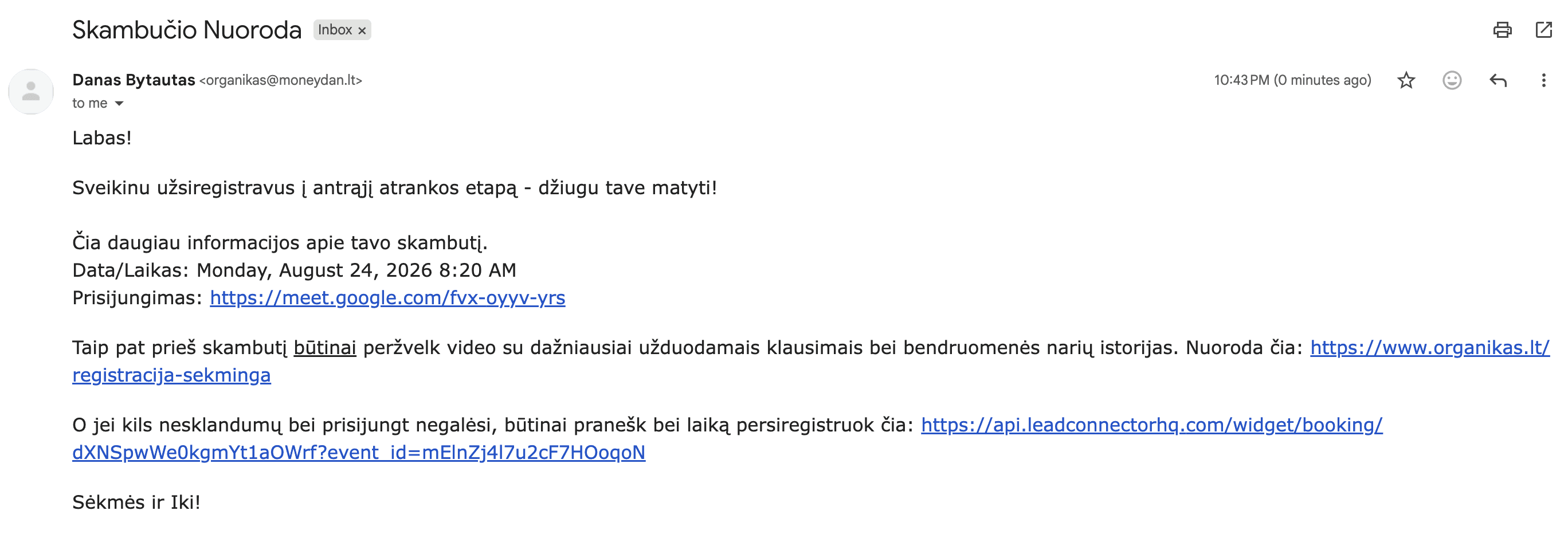 Pavyzdinis patvirtinimo laiškas