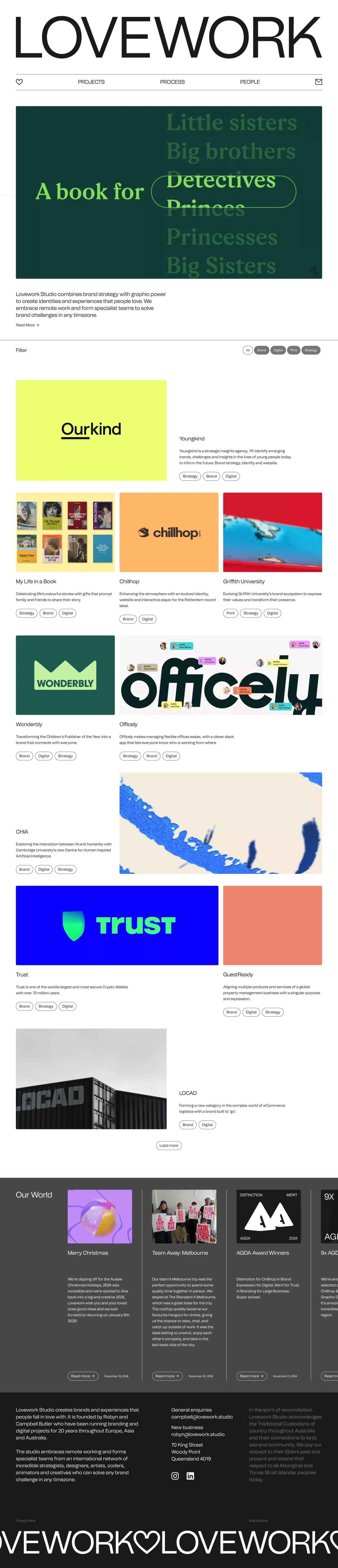 Lovework Studio portfolio page screenshot showcasing Design and Tech design