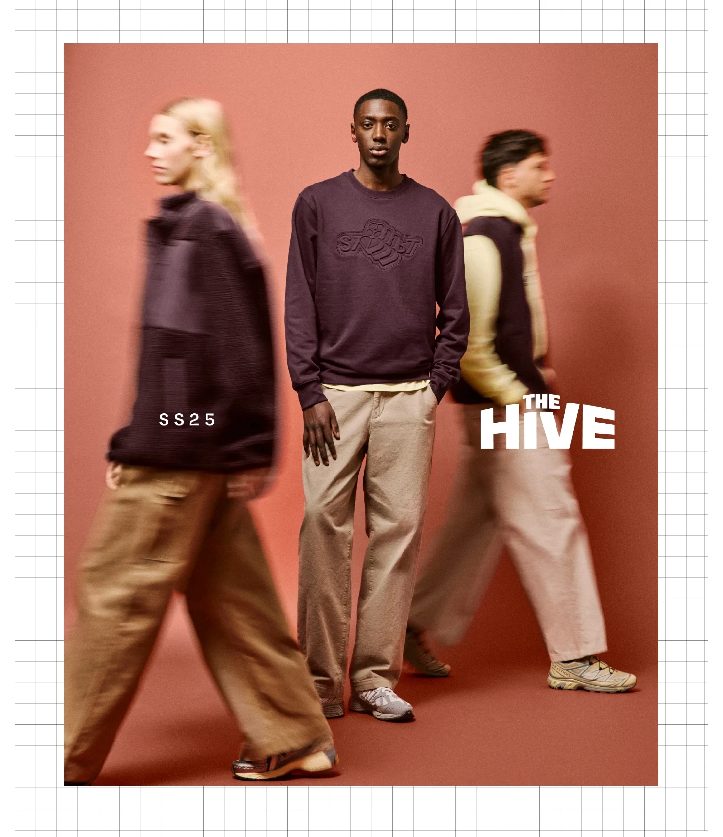 Affiche The Hive avec trois personnes portant des vêtements de marque