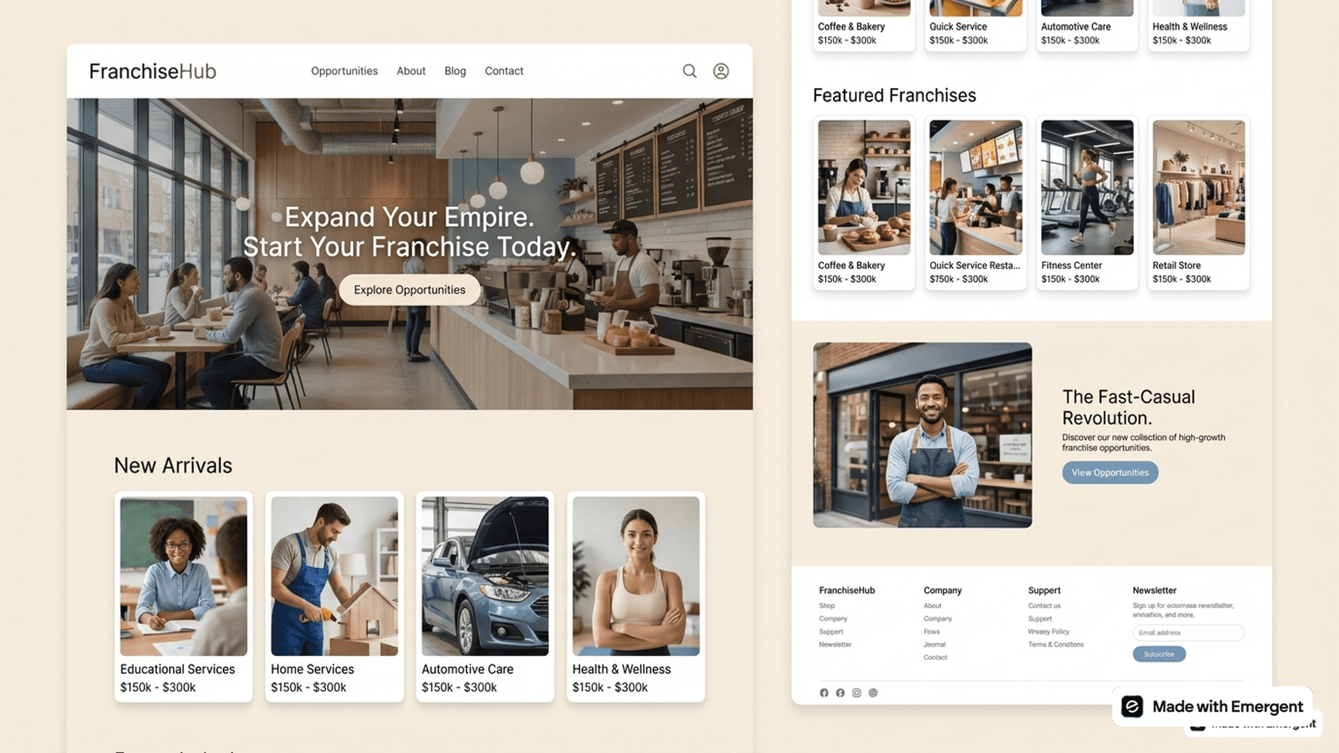 franchise website made with emergent