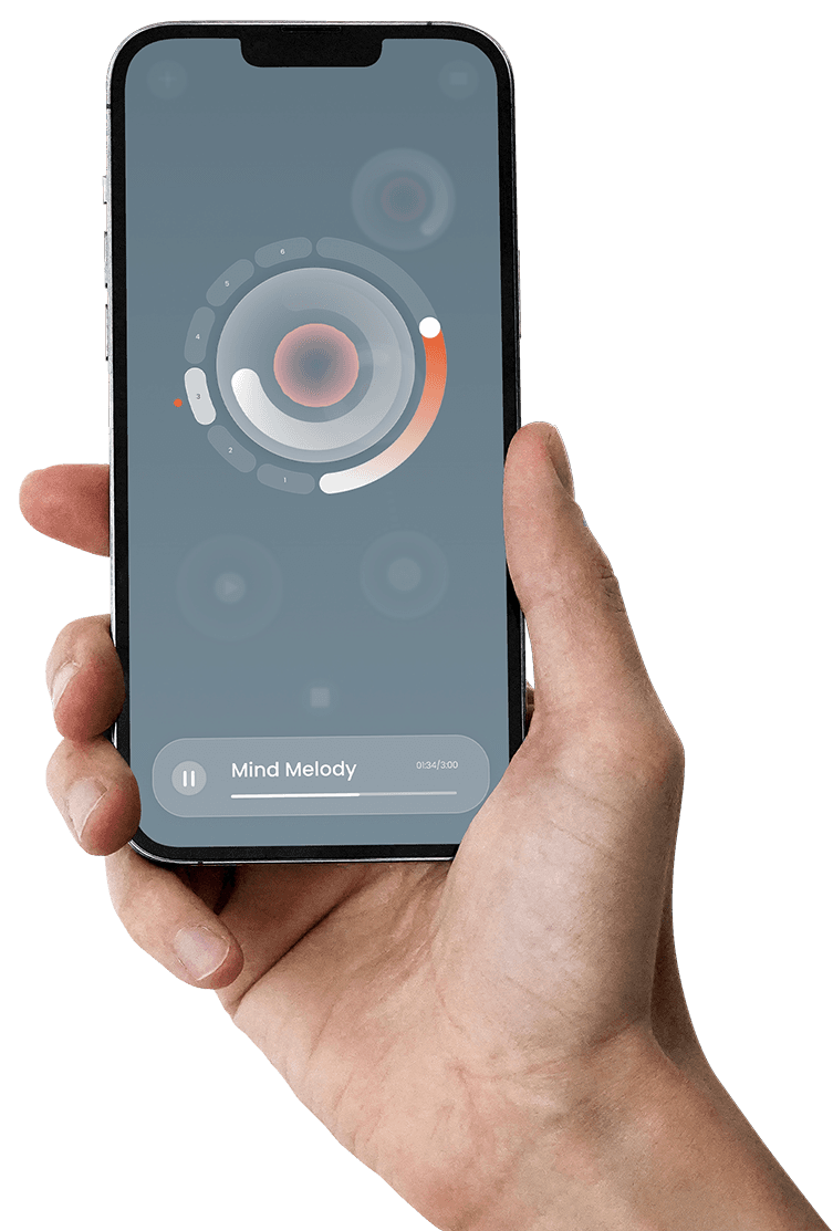 A hand holds a iPhone with mediation app on the screen
