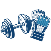 blue bumbbell and gloves icon