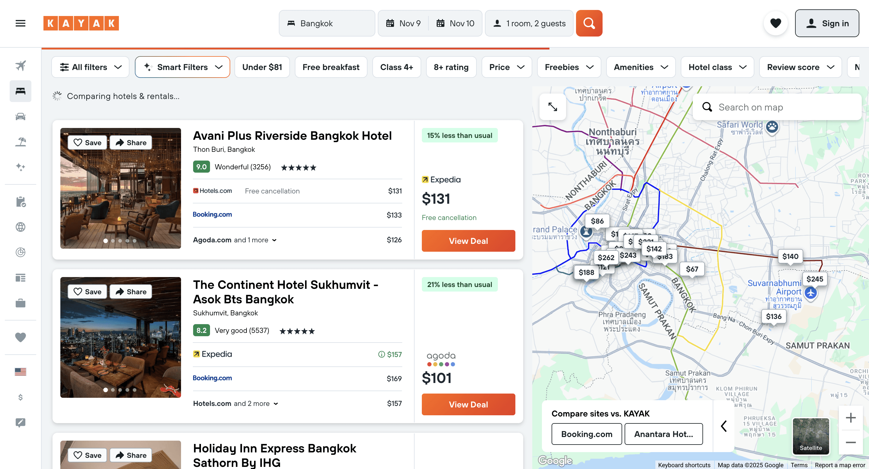 Hotel listings in Bangkok from Kayak.com