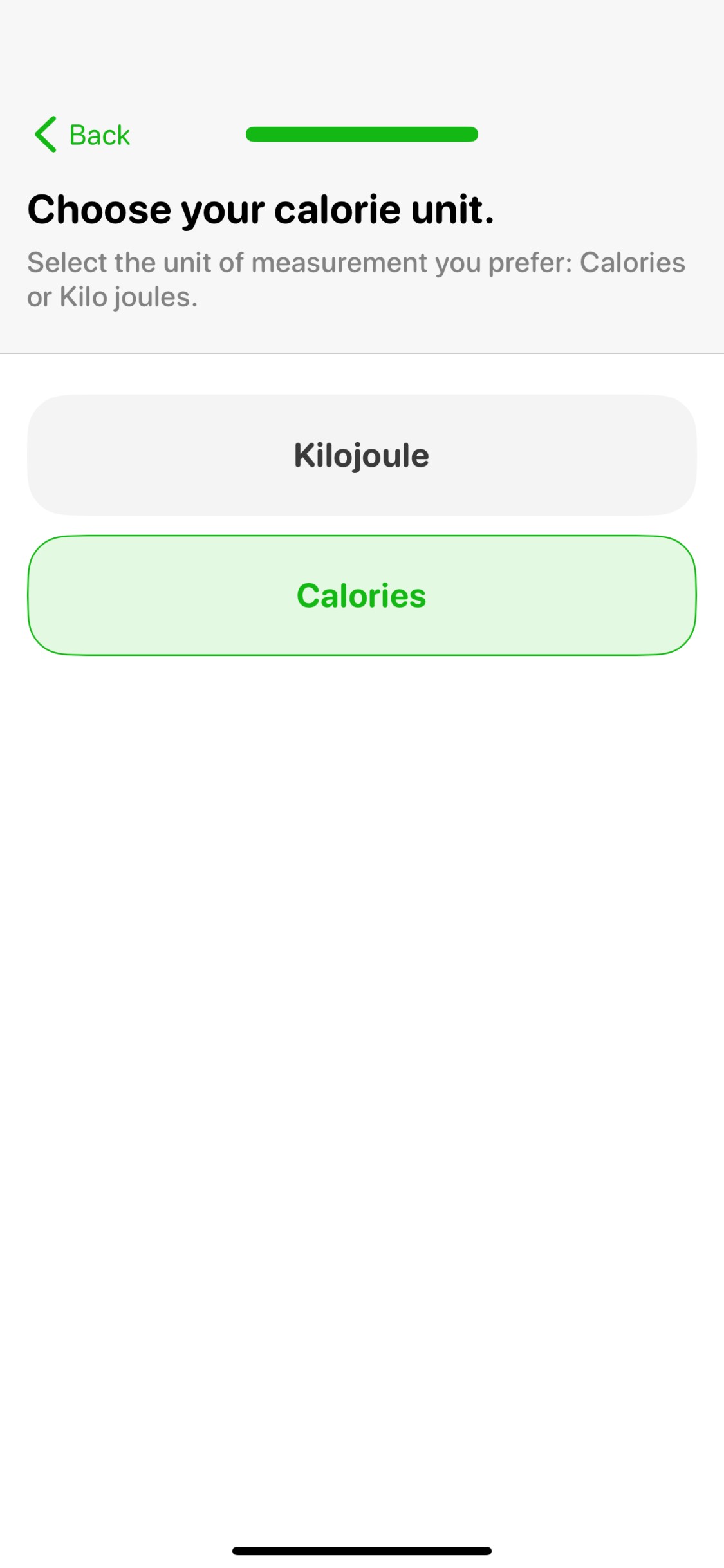 Choosing calorie unit preference in Caloric app