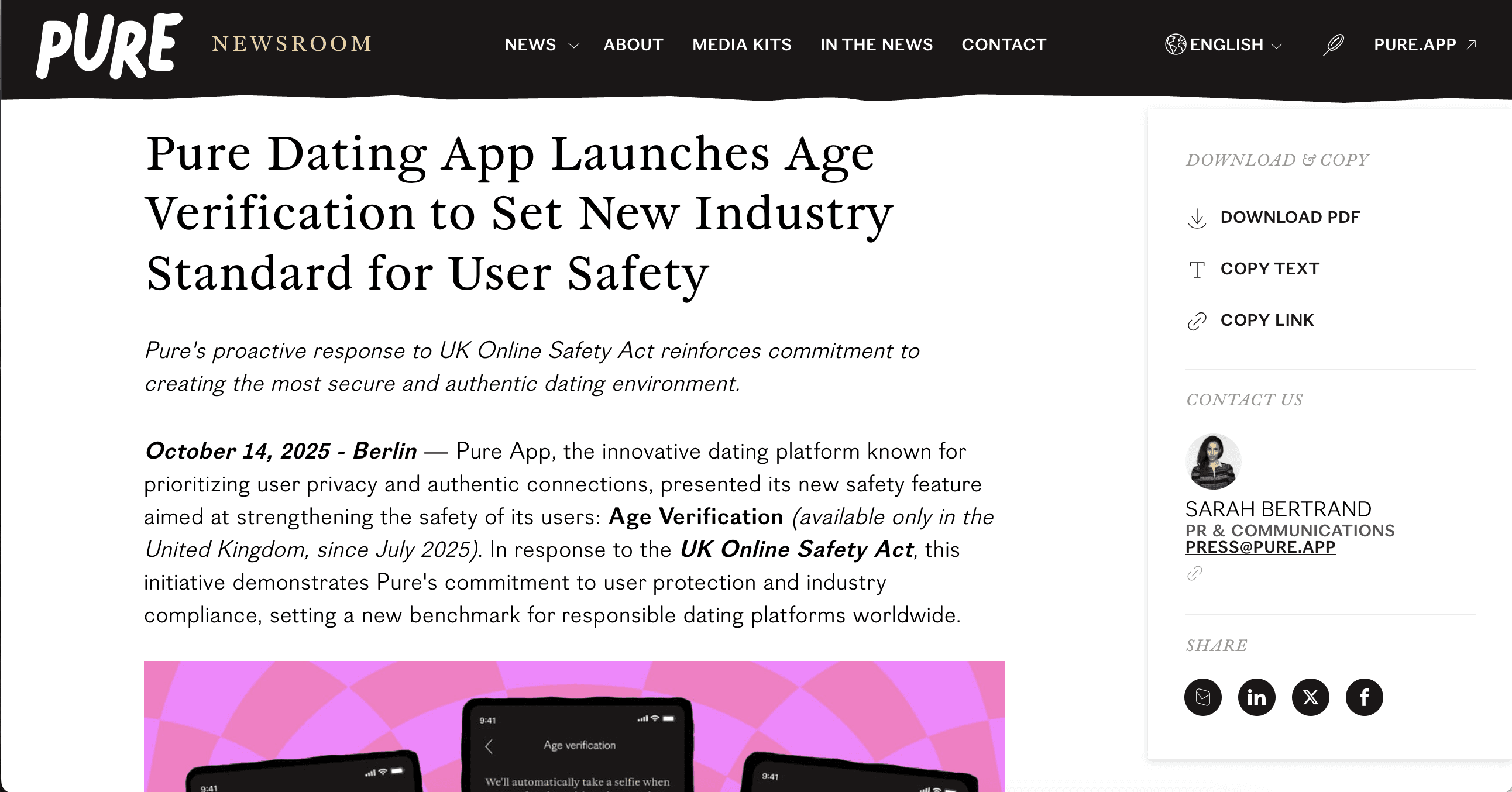 Pure App's branded online newsroom