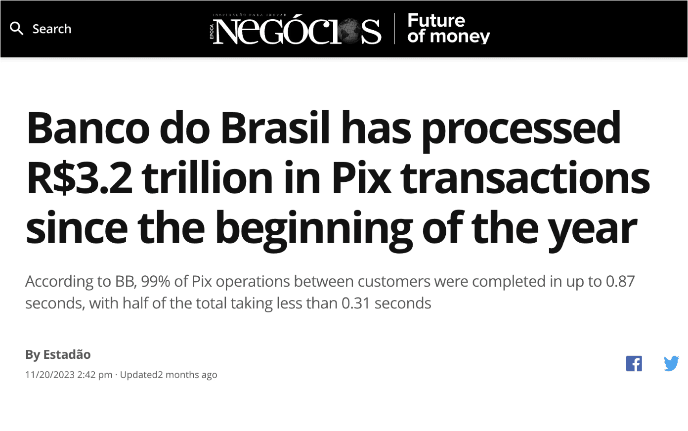 Epoca Negocios: Banco do Brasil processed R$3.2 trillion in PIX