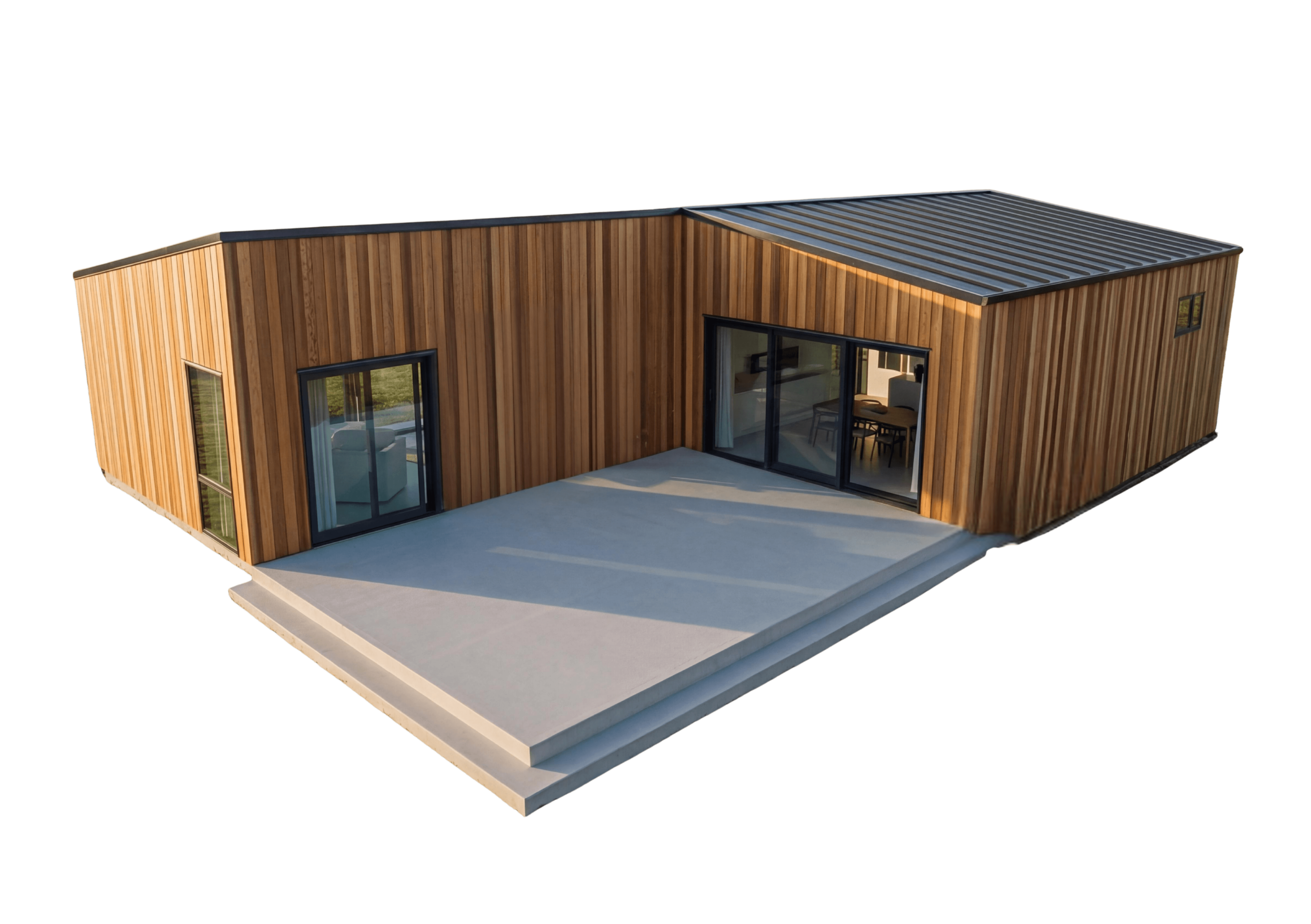 Front view of the Grove house with the big windows. No background.