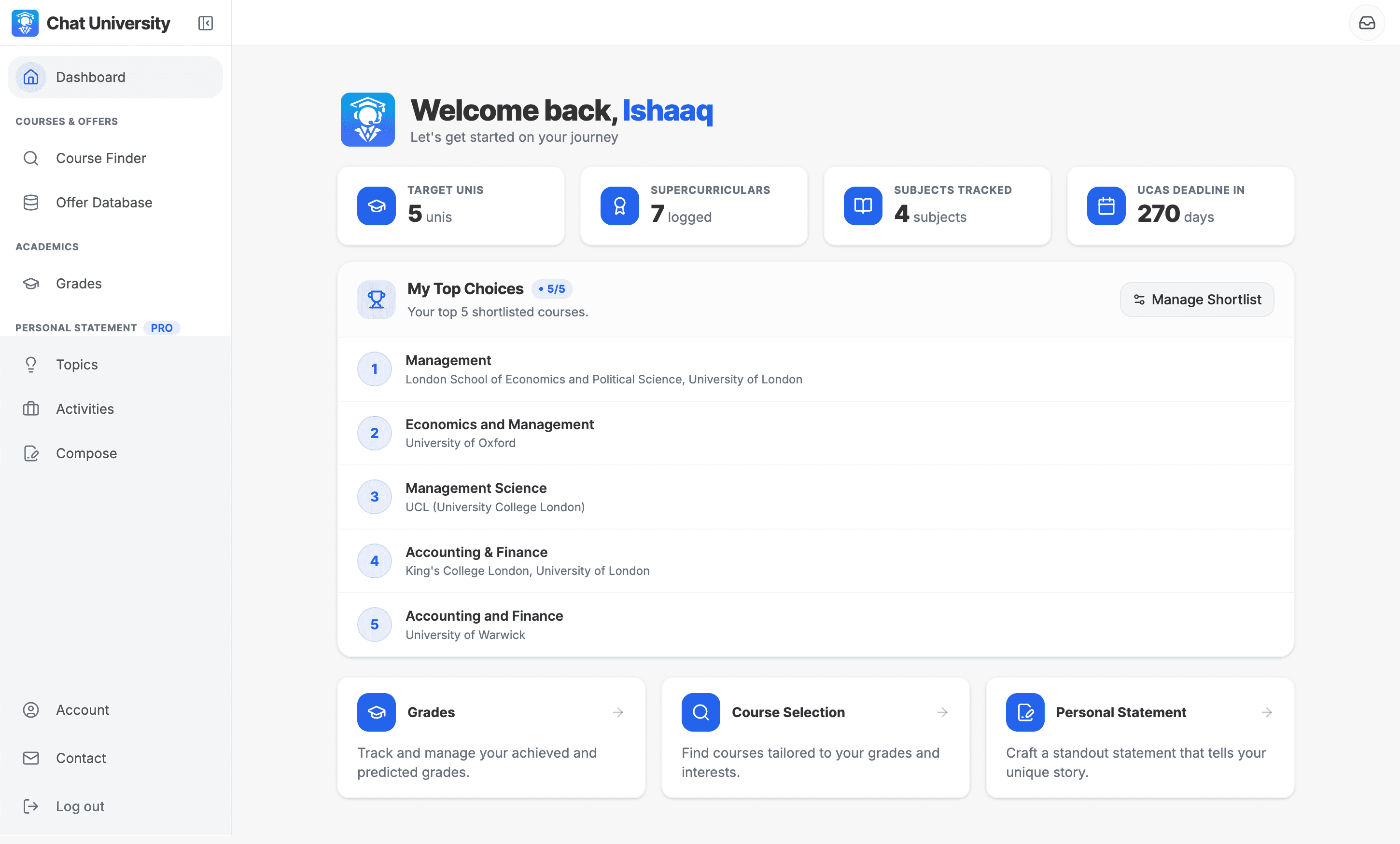 Chat University Dashboard 