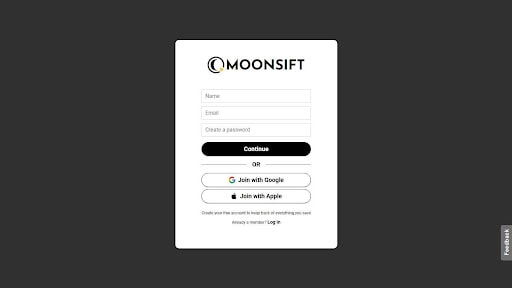 sign up to moonsift screen