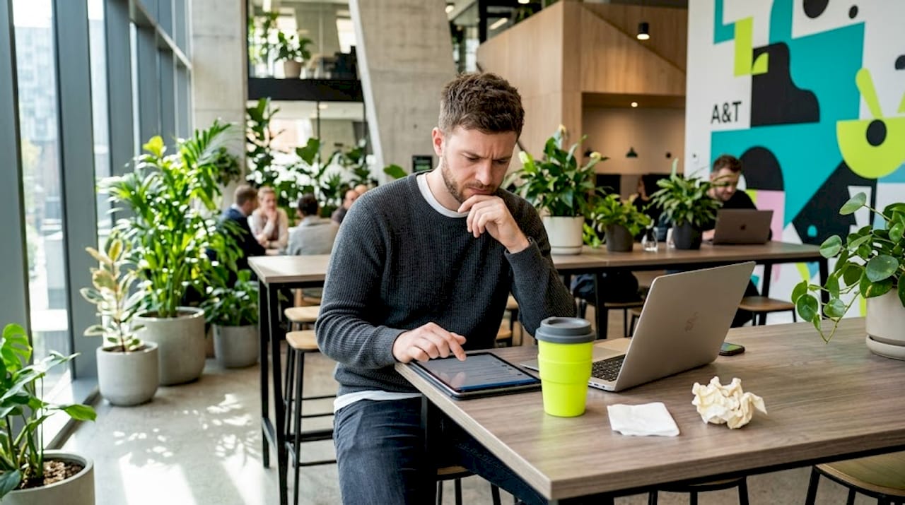 Marketer reviewing campaign feedback tablet