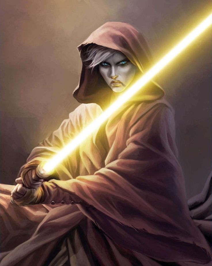 Asajj Ventress and her yellow-bladed lightsaber