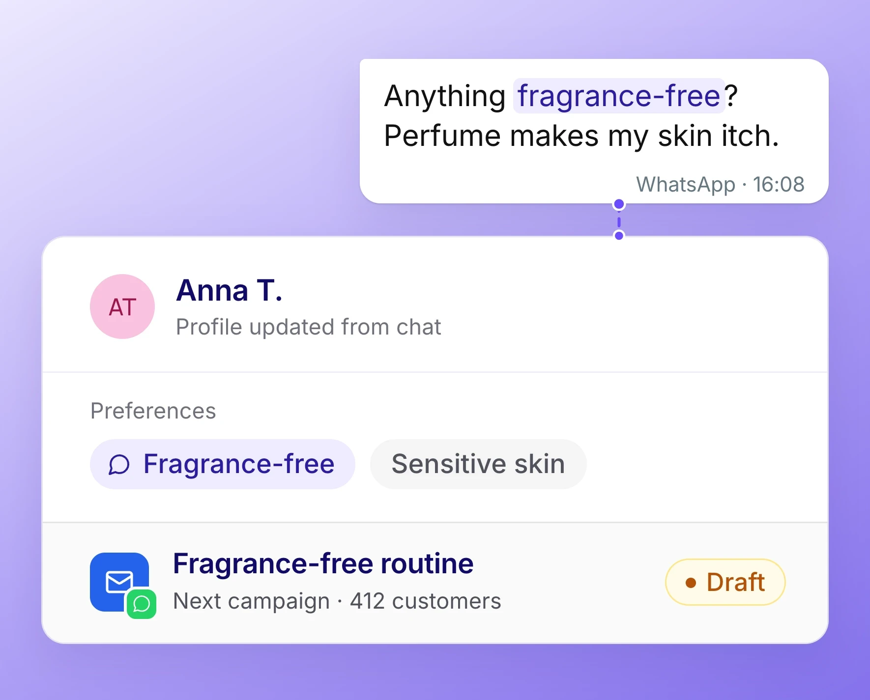 Chat preference saved to the profile and used in the next campaign
