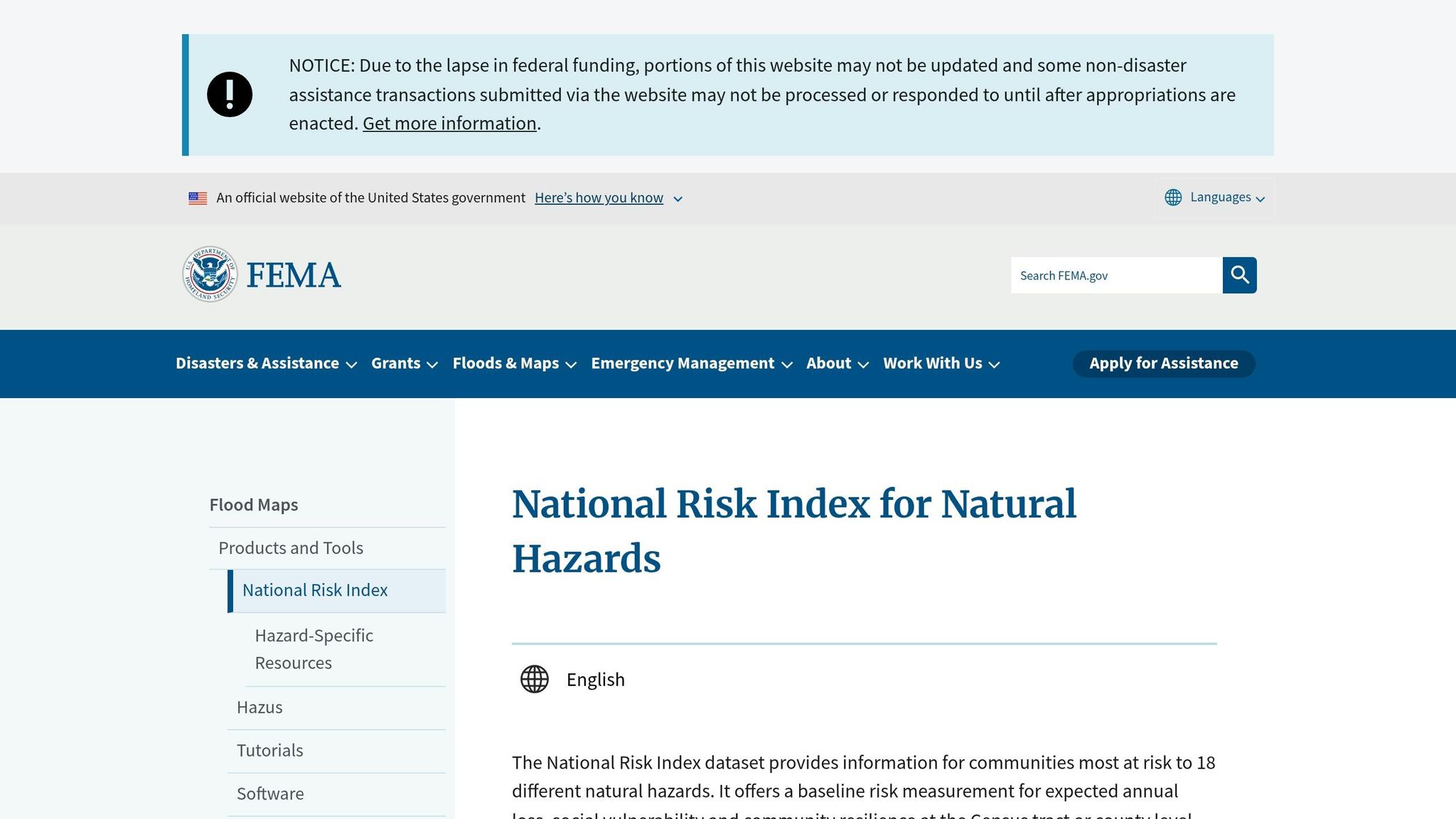 FEMA's National Risk Index