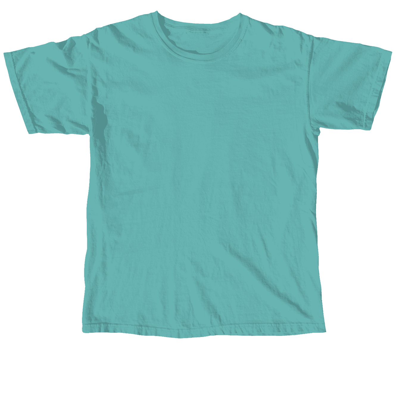 Plain teal t-shirt, short sleeves, laid flat