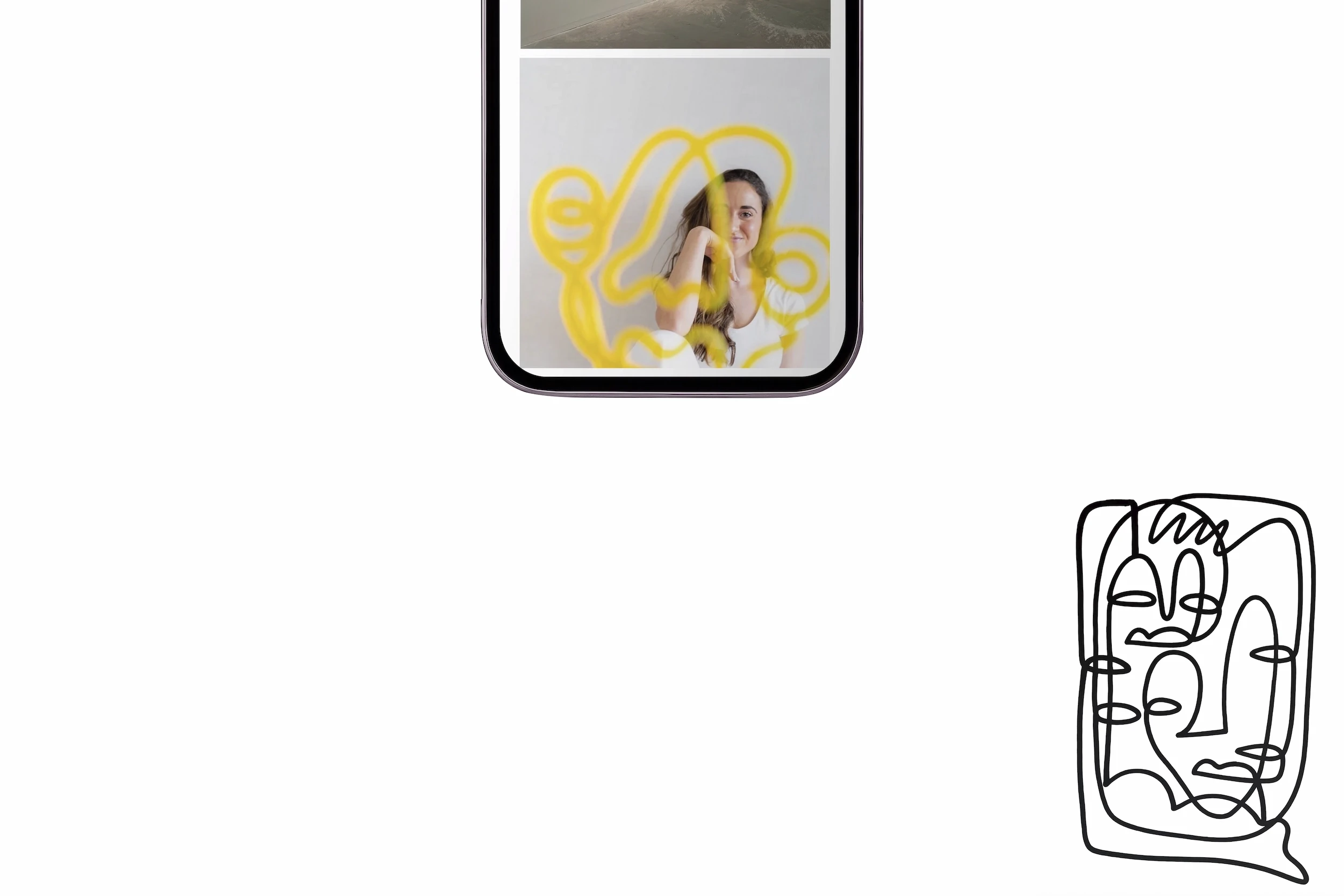 Parte inferior del mockup de un movil que muestra un sitio web de arte