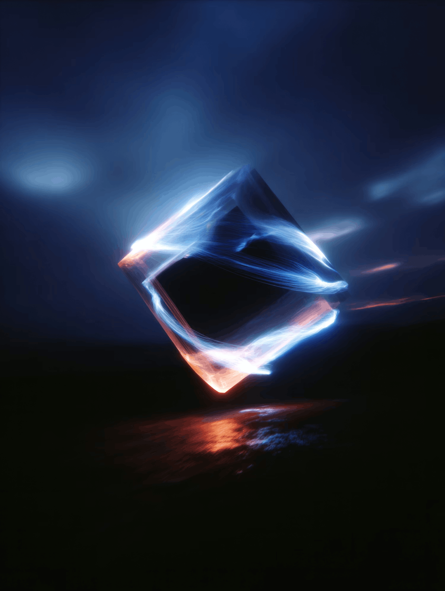 Abstract glowing geometric shape representing digital experience and innovation