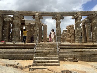 The steps leading to the Kalyana Mantapa at Veerbhadra temple complex at Lepakshi