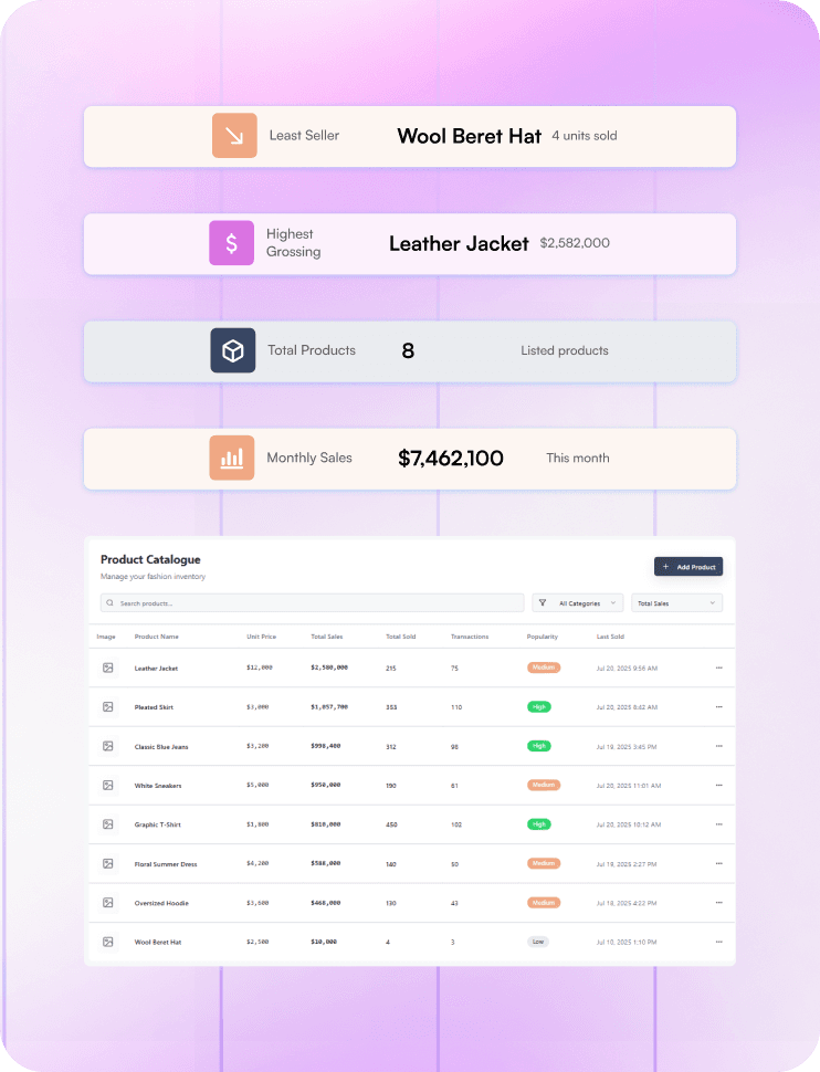 Interface showing automated product updates from billing and customer segmentation by purchase behavior