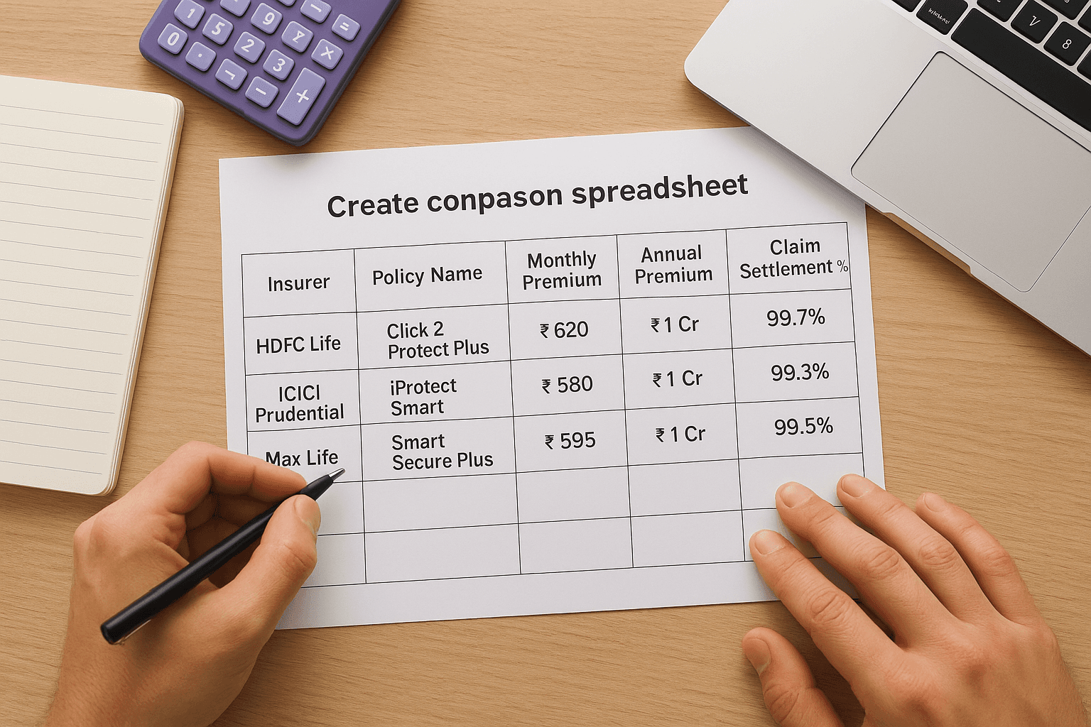 Create a comparison spreadsheet