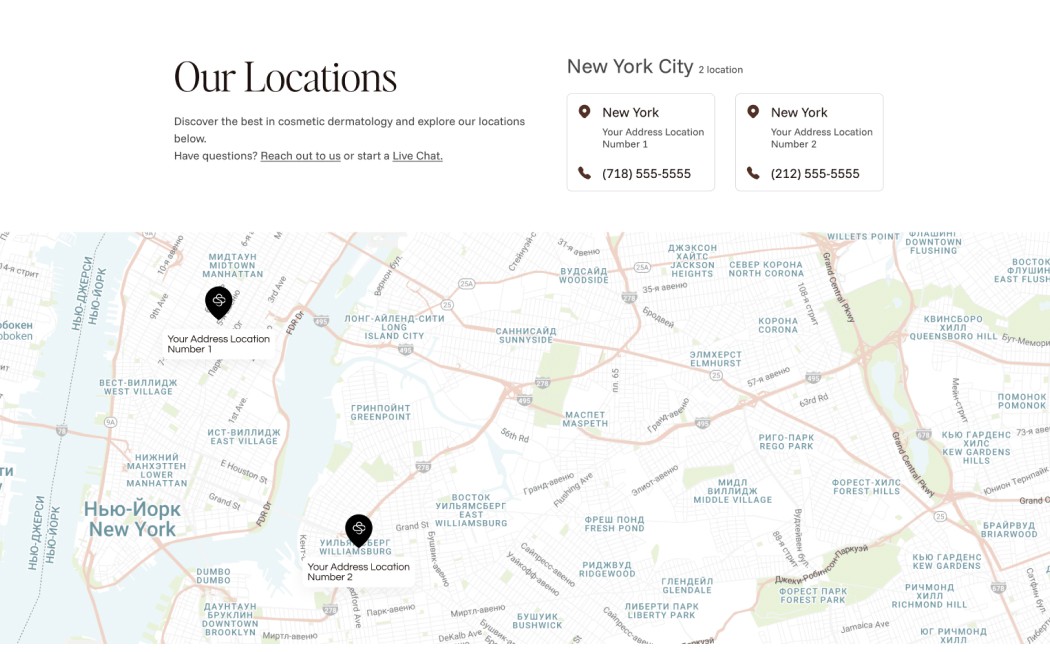 Contact us Section + Map