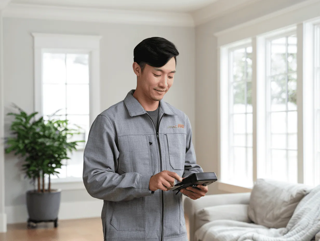 HVAC technician testing indoor air quality