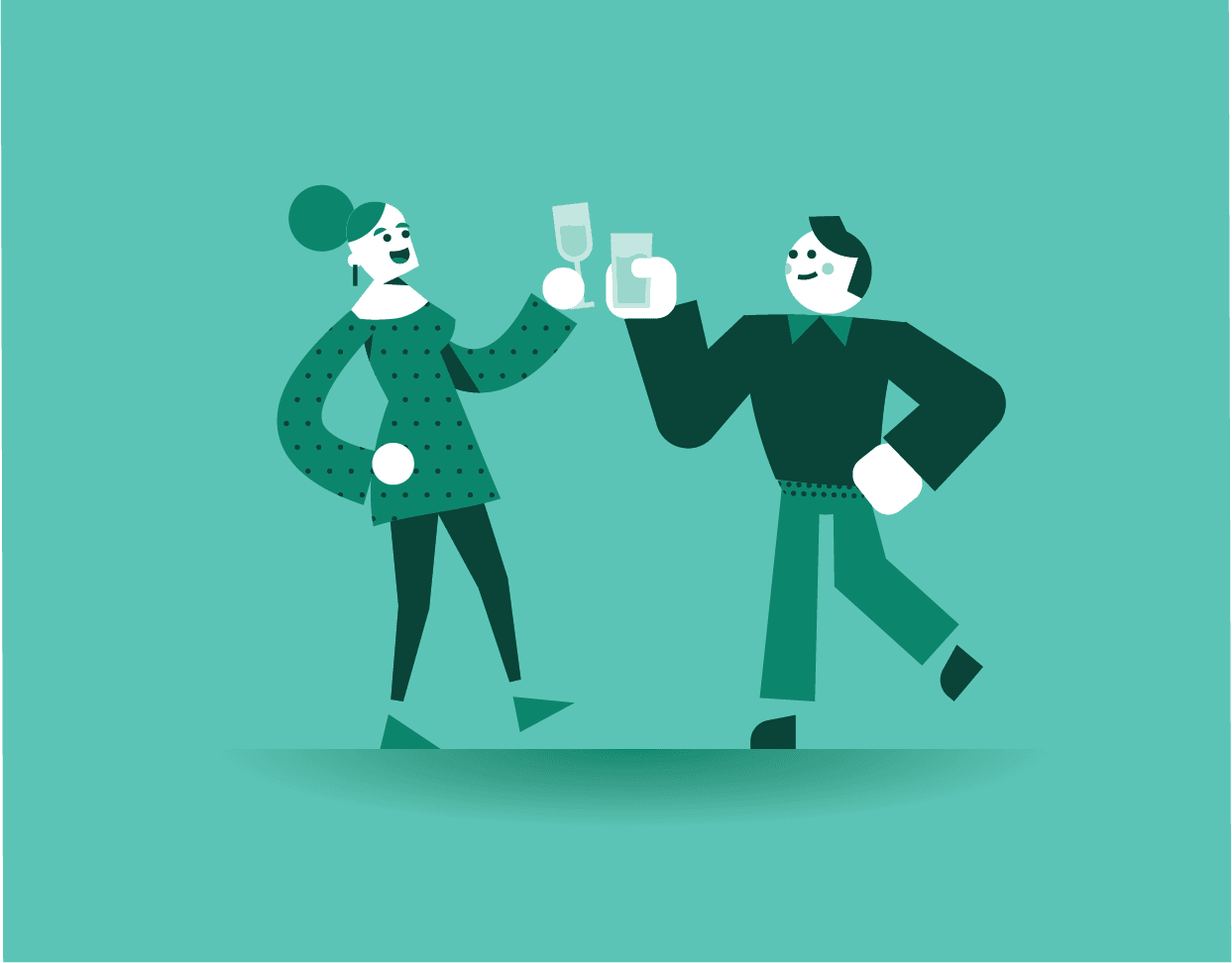 Vector illustration with two stylised characters enjoying a toast.