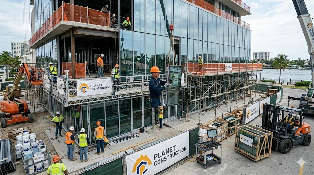 Commercial construction crew Fort Lauderdale build-out in progress Planet Construction Step 3